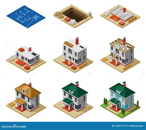 House Construction Phases Isometric Set Stock Vector - Illustration of element, collection ...