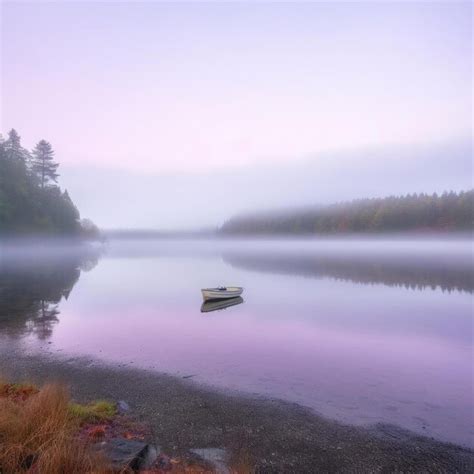 Premium AI Image | Foggy morning on a lake in the forest autumn landscape