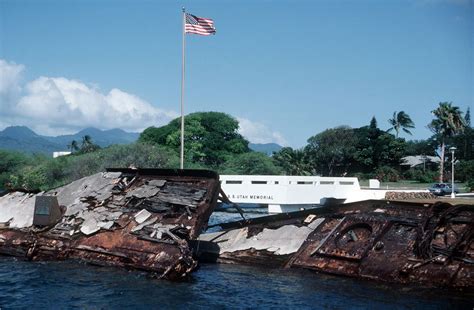 The monument and wreck of the battleship USS Utah, sunk in the attack on Pearl Harbor