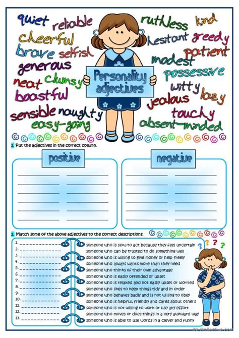 Personality adjectives: English ESL worksheets pdf & doc