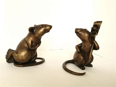 Cute rat sculptures Pair of figurines small mouse Bronze | Etsy