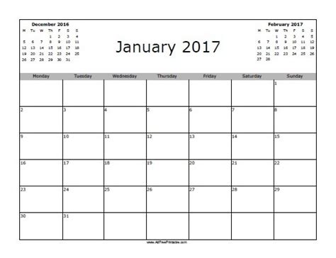 January 2017 Calendar – Free Printable