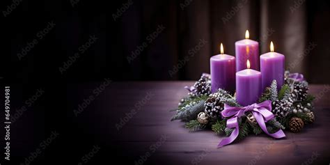 Christmas banner, copy space. Advent wreath with purple candles Stock ...