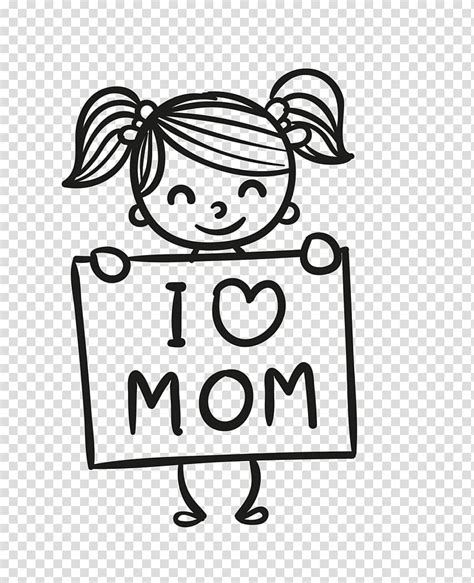 Girl holding I love Mom poster illustration, Mother\'s Day Gift, I love ...