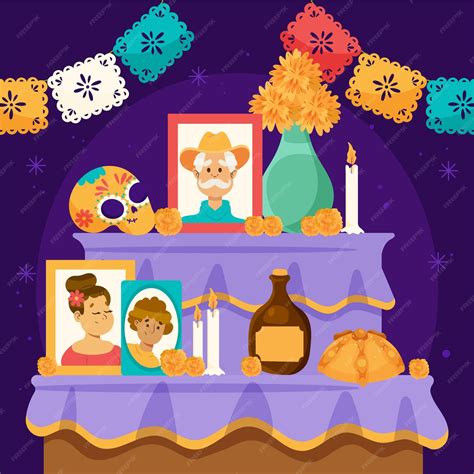 Free Vector | Hand drawn flat dia de muertos family home altar illustration