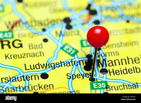 Speyer pinned on a map of Germany Stock Photo - Alamy