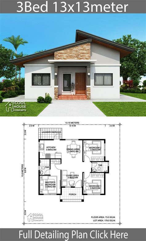 Home Design Plan 14x18m With 3 Bedrooms - Home Ideas | Modern bungalow ...