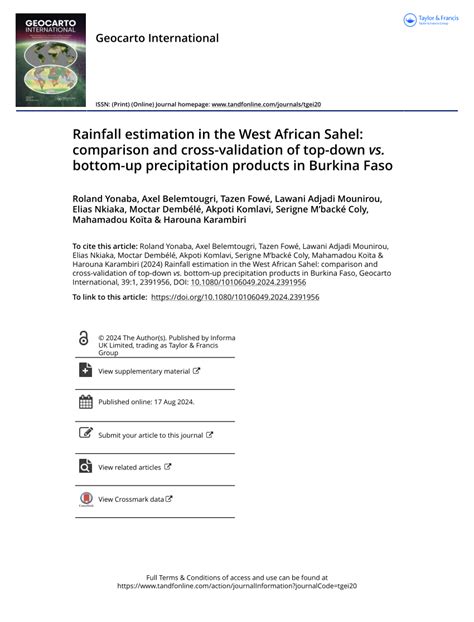 (PDF) Rainfall estimation in the West African Sahel: comparison and cross-validation of top-down ...