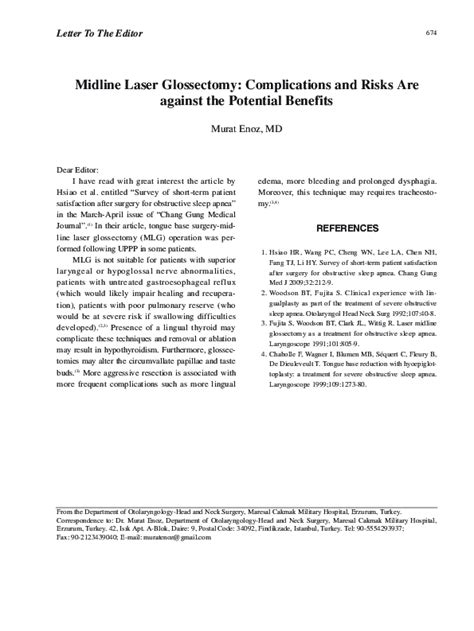 (PDF) Midline laser glossectomy: complications and risks are against the potential benefits ...