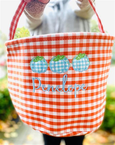 Orange Gingham Halloween Bucket Personalized Halloween - Etsy