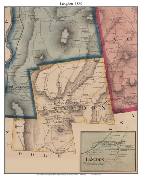 Langdon and Langdon Village, New Hampshire 1860 Old Town Map Custom Print - Sullivan Co. - OLD MAPS