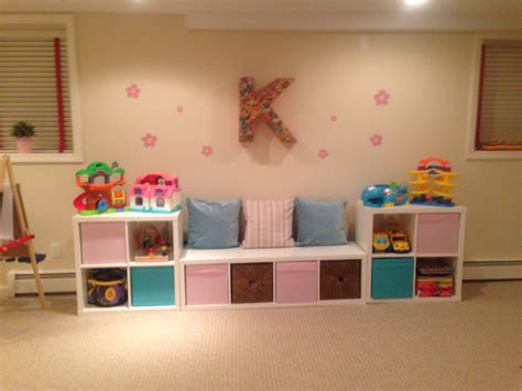 Seating and storage with the IKEA Kallax shelves for playroom design! | Ikea kids room, Ikea ...