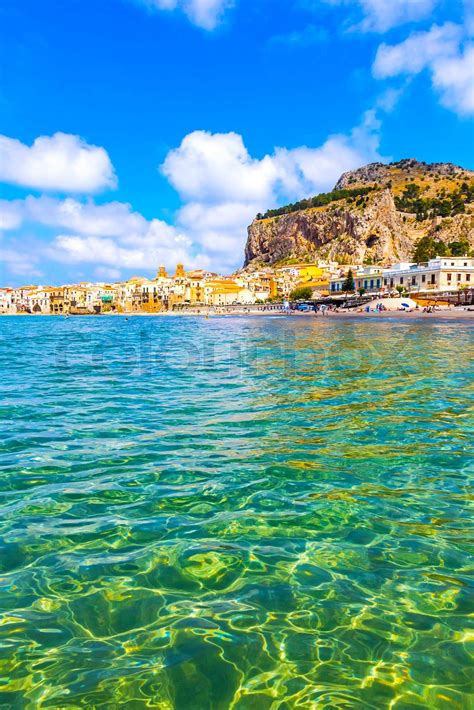 Cefalu beach, Cefalu town, Sicily, Italy | Stock image | Colourbox