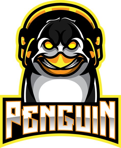 Penguin esport mascot logo design with headphones By Visink | TheHungryJPEG