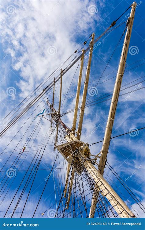 Mast of a sailing ship stock image. Image of spar, wind - 32493143