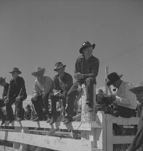 Group of cowboys sitting on a fence watching the competiti… | Flickr