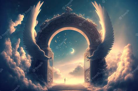 Premium Photo | Heaven fantasy gate with bird's wing in the colorful ...