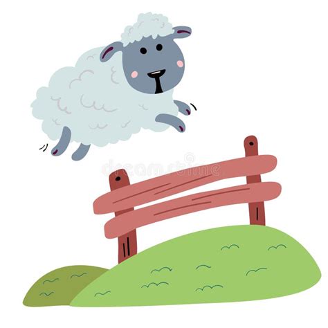 Cute Cartoon Sheep Jumping Over Fence. Counting Sheep To Fall Asleep Vector Illustration Stock ...