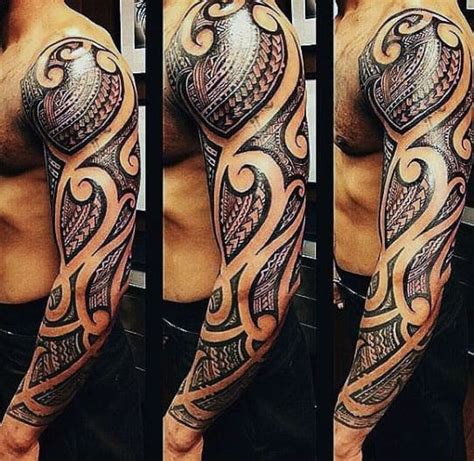 75 Tribal Arm Tattoos For Men - Interwoven Line Design Ideas