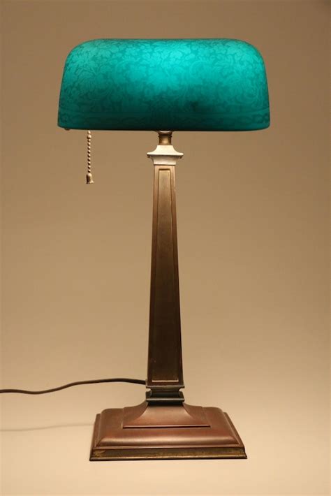 Vintage Emeralite Bankers Desk Lamp with Etched Green Glass Shade | EBTH