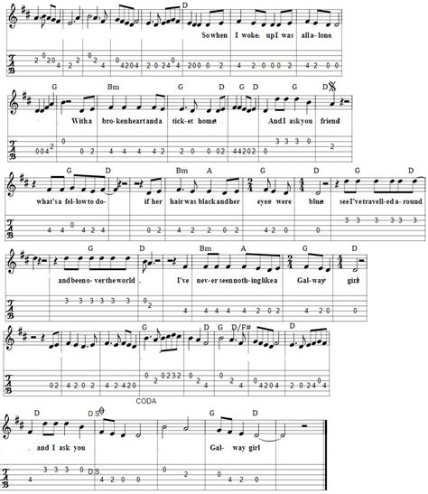 Galway Girl Song Lyrics Guitar Chords And Tin Whistle Sheet Music ...