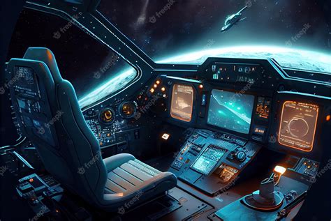 Premium Photo | Spaceship cockpit interior spacecraft control room generative AI