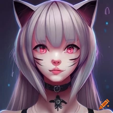 Portrait of a cute anime cat girl on Craiyon