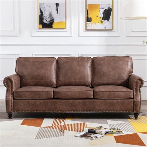 Dreamsir 80" Faux Leather Sofa Couch - Traditional 3-Seater with ...