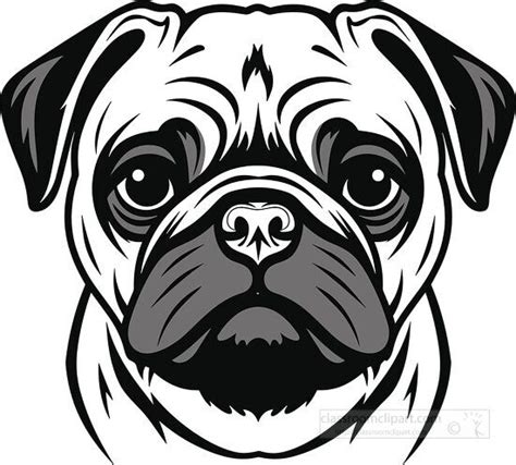 Animal Outline Clipart-pug dog face black outline illustration