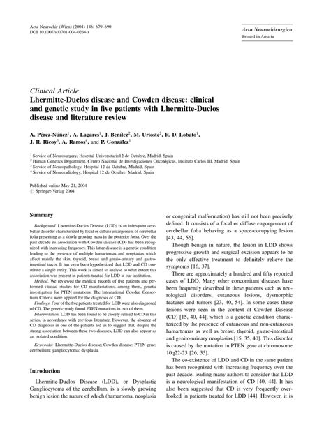 (PDF) Lhermitte-Duclos disease and Cowden disease: Clinical and genetic ...