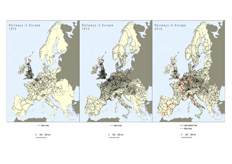 Railway network density in Europe 1870, 1910 and 2010 | Download Scientific Diagram