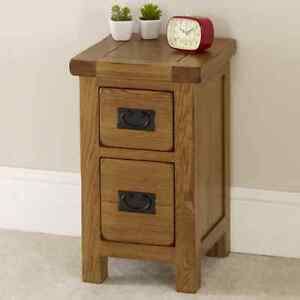 Rustic Oak 2 Drawer Slim Bedside Table - Solid Bedroom Furniture Lamp Side RS40 | eBay