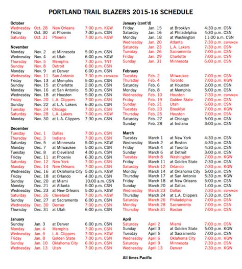 Portland Trail Blazers Schedule 2021 18 Printable - Printable Schedule