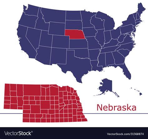 Nebraska map counties with usa Royalty Free Vector Image