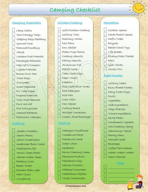 Camping Checklist Outdoor/camping Theme Printable Great - Etsy