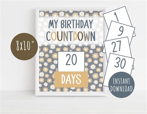 Birthday Countdown Calendar Printable DIY Kids Countdown - Etsy