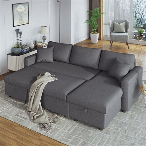 Upholstery Sleeper Sectional Sofa, Twin Pull-Out Fold Out Sleeper Bed ...