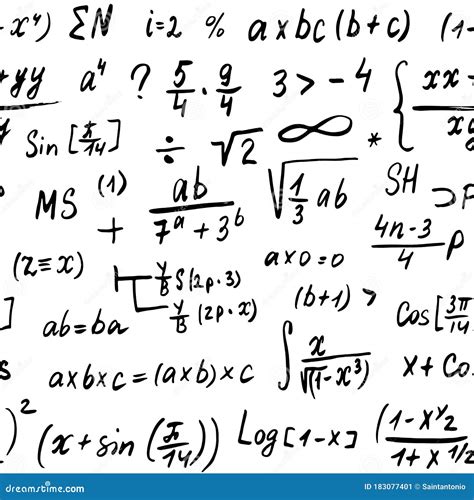 Math Formulas Seamless Pattern, Hand Drawn, Mathematical Equations, Vector Illustration Stock ...