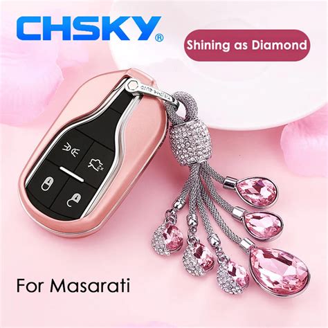 CHSKY Car Styling Soft TPU Car Key Case Shell Crystal Chain For Maserati Car key Cover Case Car ...
