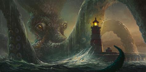 1290x2796px, 2K free download | Sea monster, art, giant, octopus, luminos, caracatita, storm ...