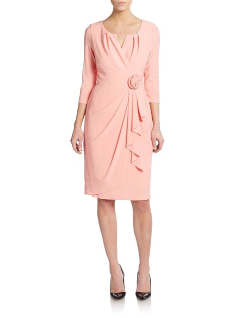 Saks fifth avenue black label Jersey Draped Rosette Dress in Pink | Lyst