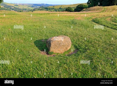 Plague stone or Boundary stone Eyam Derbyshire Peak District National Park England UK Stock ...