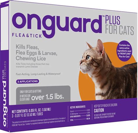 ONGUARD PLUS Flea & Tick Spot Treatment for Cats, over 1.5 lbs, 3 Doses ...