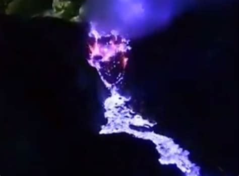 Volcano in Indonesia lights up with stunning blue flames