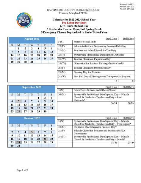 Baltimore County Public Schools Calendar Holidays 2022-2023