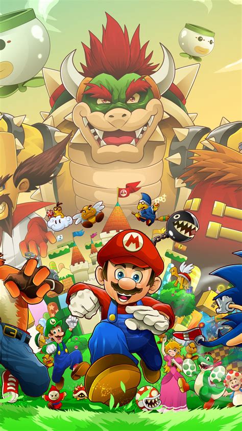 Video Game Crossover, Nintendo, Mario, Bowser, Sega, Doctor Eggman, 1080x1920 Phone HD Wallpaper