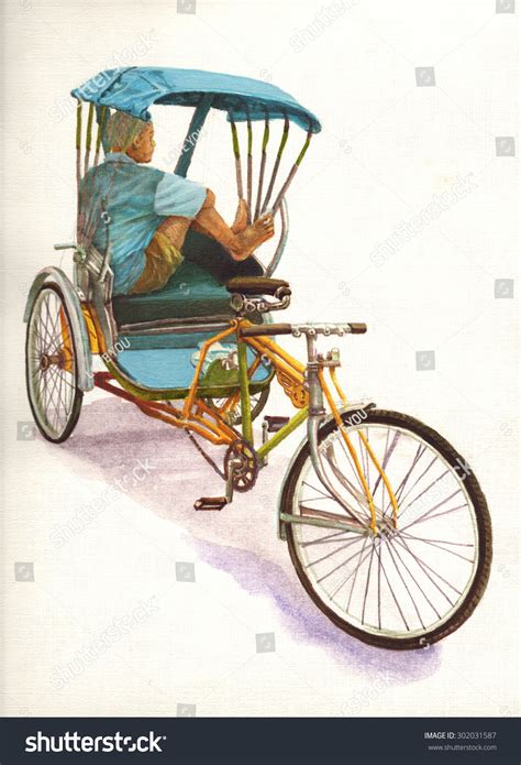 Thailand Rickshaw Three. Bicycle Rickshaw. Taxi Of Bankok. Watercolour Painting. Asian ...