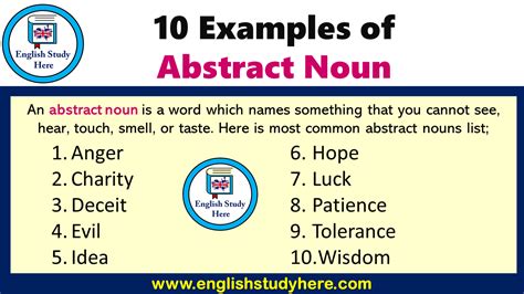 10 Examples of Abstract Noun - English Study Here