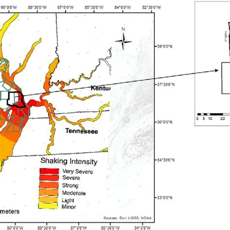 Earthquake Hazards Map of Southeast Missouri (Marcus 1993) with an ...