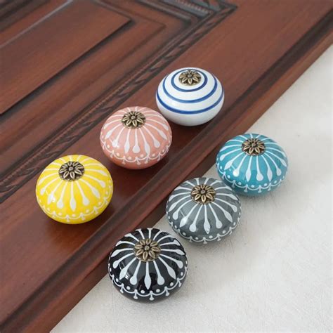 Ceramic Knob / Dresser Knobs White Blue Cabinet Pulls Knobs / Unique Kitchen Door Handle Knob ...